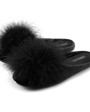 BCTEX COLL Women's Cozy Velvet Memory Foam House Slipper,Ladies Fuzzy Bedroom Slipper Non-slip Sole Black 5-6
