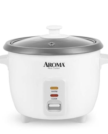 AROMA® Rice Cooker, 3-Cup (Uncooked) / 6-Cup (Cooked), Small Rice Cooker, Oatmeal Cooker, Soup Maker, Auto Keep Warm, 1.5 Qt, White, ARC-363NG