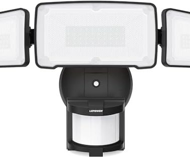 LEPOWER LED Motion Sensor Security Lights, 3 Head Motion Detected, 38W, 4200LM, Waterproof IP65, 5500K, Full Metal for Outdoor, Garage, Porch, Yard (Black)