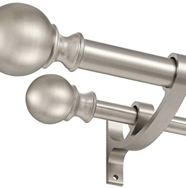 Hosmile Double Curtain Rods for Window 72-144 Inches with Round Finials, Heavy Duty 1-Inch Front and 5/8 Inch Back Adjustable Double Drapery Rod with Aluminum Alloy Brackets, Brushed Nickel