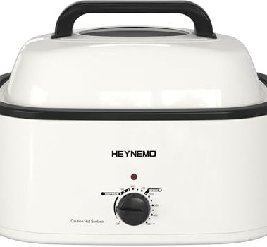 Roaster Oven, Electric Roaster Oven 26 Quart with Viewing & Self-Basting Lid, Turkey Roaster with Defrost & Warm Function, Large Electric Roaster Pan with Removable Pan & Rack, Stainless Steel, White