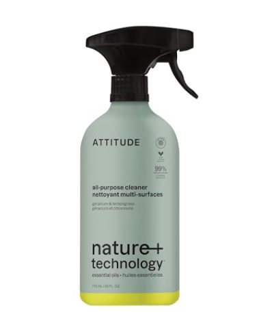 ATTITUDE All-Purpose Cleaner Spray, Natural Origin Ingredients, EWG Verified, Ammonia-Free, Removes Fingerprints, Dust and Dirt, Streak-Less, Geranium & Lemongrass, 26 Fl Oz