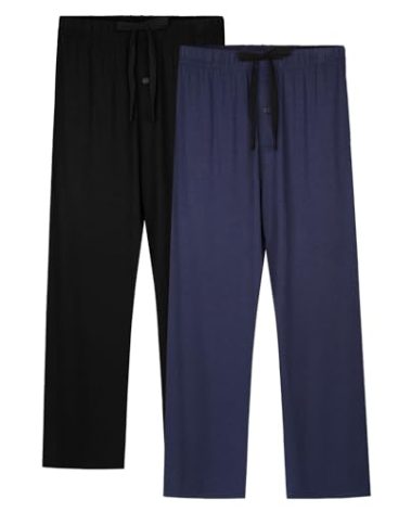 BAMBOO COOL Mens Pajama Pants Sleep Lounge Bottoms Soft Comfy Long Pj Pant Sleepwear with Pockets 2 Pack
