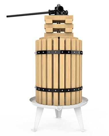 SQUEEZE master Fruit Press-4.75Gallon/18L-Solid Wood Basket Wine Press-Vintage traditional juicer-6 Press Wooden Blocks-Pole Handle Bar for Juice,Wine,Cider-1 free filter bag included