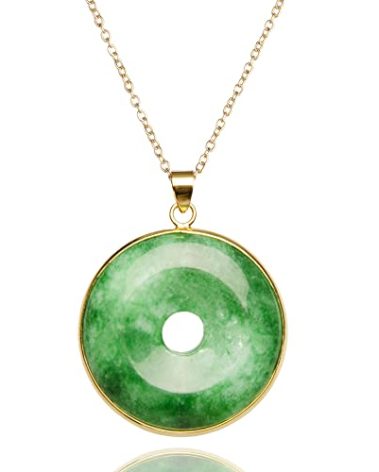 Green Jade "Good Fortune" Pendant Necklace, Natural Jade Agate Crystal Healing Handmade Good Luck Gift Jewelry