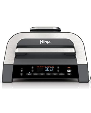 Ninja DG551 Foodi Smart XL 6-in-1 Indoor Grill with Air Fry, Roast, Bake, Broil, & Dehydrate, Foodi Smart Thermometer, 2nd Generation, Black/Silver