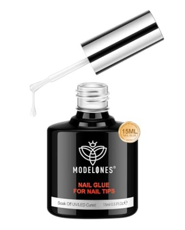 Modelones 10 in One Nail Glue Gel Base Coat Brush On Nail Polish Glue 15ml for Tips, Rhinestones, Blooming Art Gel Kit for Acrylic Tips U V Lamp Needed