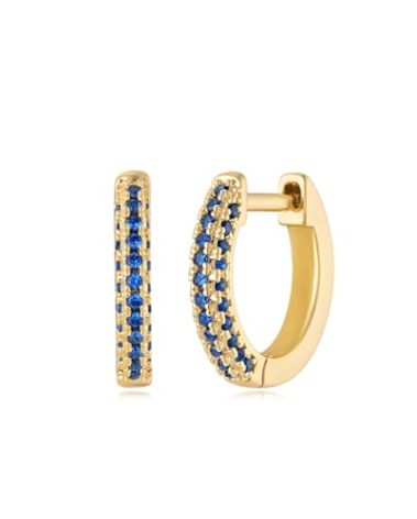 MYEARS Women Huggie Earrings Gold Hoop Ear Stud Cuff Sea Blue Diamond Cubic Zirconia Half Sleeper 14K Gold Filled Small Simple Hypoallergenic Everyday Basic Jewelry