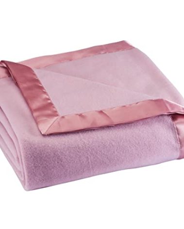 OakRidge Satin Fleece Blanket, Full/Queen, Twin or King Size – 100% Polyester Lightweight Fabric and Cozy Satin Binding Edges in Tightly Folding Travel Blanket, Rose
