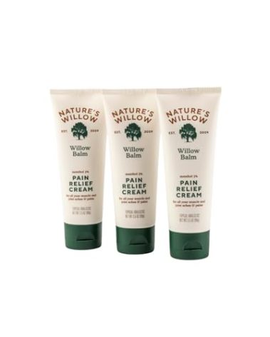 Nature's Willow Willow Balm Natural Pain Relief Cream for Muscles & Joints | Fast-Acting with Willow Bark & Menthol | Free from Artificial Fragrances & Dyes | 3-Pack | 3.5 fl oz