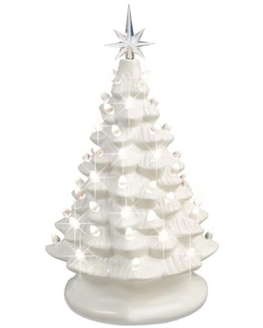 Best Choice Products 15in Ceramic Christmas Tree, Pre-lit Hand-Painted Tabletop Holiday Tree, 2 Star Toppers, 64 Lights - White w/Warm White Bulbs