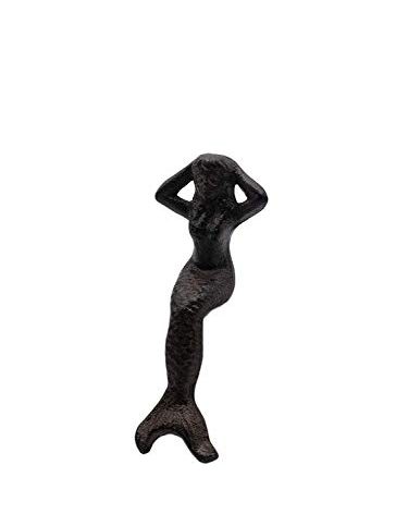 Comfy HourAntique and Vintage Ocean Collection Cast Iron Sitting Mermaid Figurine, Bookshelf Desk Side Decor, Brown