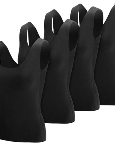 Toulite 4 Pcs Thermal Tank Tops Women Underwear Tops Sleeveless Undershirt for Women Cotton Camisole Warm Base Layer(Black,Large)