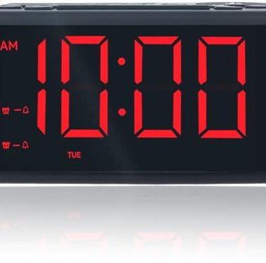 Digital Alarm Clock Radio with AM/FM Radio, Presets, Dual Alarms, Weekday / Weekend Alarm, Snooze, Sleep Timer, Dimmable Red LED Screen for Bedrooms, living rooms, kitchens, offices, etc (Red)
