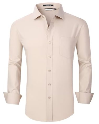 Alex Vando Mens Dress Shirts Wrinkle Free Regular Fit Stretch Button Down Shirt,Khaki,L