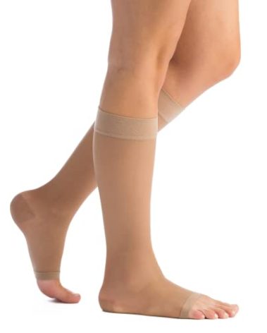 EvoNation Women’s Sheer 20-30 mmHg Compression Stockings – Knee High Open Toe Support for Swelling, Varicose Veins, DVT, Flight Travel, Circulation and Pain Relief – Sheer, Firm Fit – Made in USA