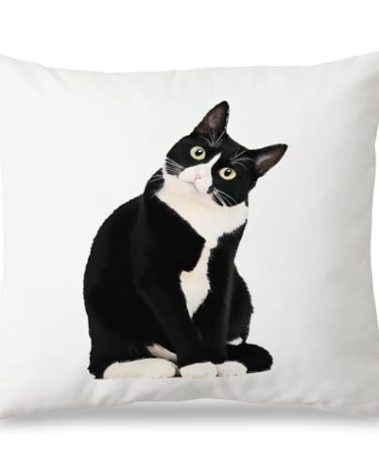 JINYO Black and White Tuxedo Cat Pillow Covers 18x18 inch, Tuxedo Cat Gifts, Cat Home Room Decor, Cats Decorations for The Home