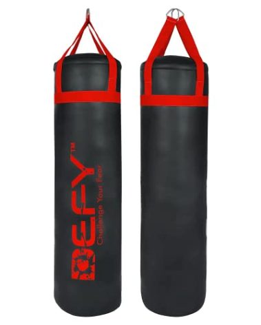 DEFY Heavy Duty Punching Bag for Boxing – Premium Leather Unfilled Hanging Boxing Bag – 80 to 300 lbs Punching Bag for Kickboxing, MMA & Muay Thai Workout (5 ft)