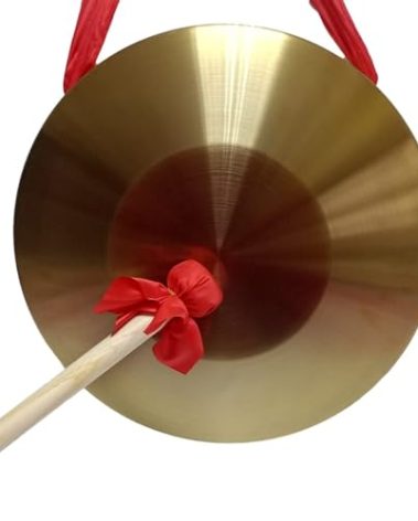 LOONELO Gong Instrument with 16.4 inch(42cm),Chinese Traditional Percussion Instrument Brass Gong with Wooden Mallet and Red Hanging Ribbon for Home Office Celebration