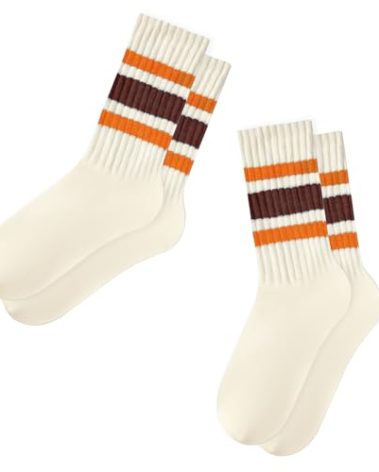 American Trends Novelty Slouch Socks for Women Men Vintage Striped Tube Scrunch Socks 2Pack-Orange-Red
