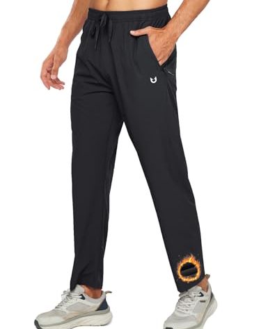 NORTHYARD Men's Fleece Lined Pant Winter Warm Sweatpant Wind Cold Weather Pants Running Athletic Workout Gym Joggers Black L
