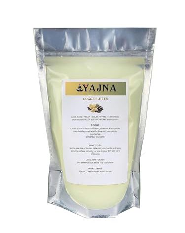 Yajna Organic Raw Cocoa Butter 100% Pure,Natural & Unrefined| Skin Moisturizer For Face, Body & Hair| 4 OZ/115 GM Ivory/White Grade A | DIY Creams, Balms, Lotions, Soaps| Softens Dry & Tough Skin