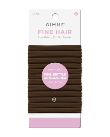 Gimme Beauty Fine Hair Elastic Bands - Slim-Fit Elastic Ties for Fine, Brittle, or Bleached Hair - No-Dent, Gentle-Grip Ponytail Holders for All-Day Comfort - 12 Pack, Light Brown