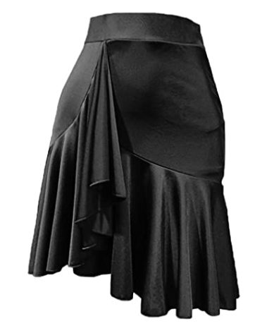 ZYMOZYM Asymmetrical Latin Dance Skirt for Women Ruffle Ballroom Salsa Skirts with Shorts Dance Costume(Black,XL)