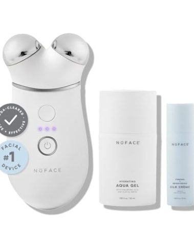 NuFACE Trinity+ Microcurrent Facial Device Kit - FDA Cleared Face Sculpting & Neck Tightening Device to Contour Cheeks & Brows + Microcurrent Gel Activator & Silk Creme