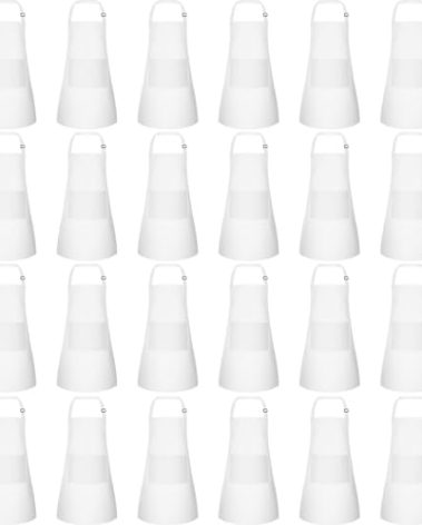 BOUBONI 24 Pack Kids Apron bulk with 2 Pockets Adjustable Chef Art Apron Kids Painting Aprons for Cooking Baking Painting Crafting Grilling Activity（White）