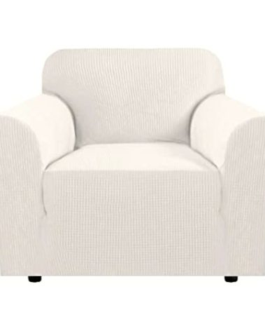H.VERSAILTEX Armchair Cover Stretching Skid Resistance Couch Cover for Dogs Washable, Thick and Durable Soft High Spandex Jacquard Sofa Covers, Form Fitted Chair Slipcover(Armchair 31"-40", Ivory)