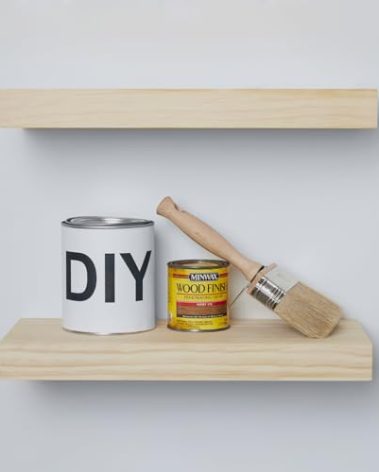 Homeforia Wood Floating Shelf 16 inch, High End Solid Natural Wood 16inch Floating Shelves for Wall Mounted, Unfinished Wooden Small Floating Shelves, Heavy Duty Bracket, 16 X 6.5 X 1.75 in, Set of 2