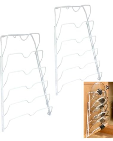 Evelots 6 Pot Lid Organizer for Cabinet or Pantry Wall - Cupboard Door Pots and Pans Organizer - Glass or Metal Pan Covers Cabinet Organizer - Rack Hanger Dividers - Set of 2