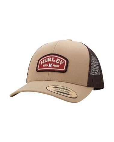 Hurley Men's Trucker Hat - Curved Bill Regular Fit Left Coast Baseball Cap for Men - Snap Back Mesh Panel Ball Cap, Khaki