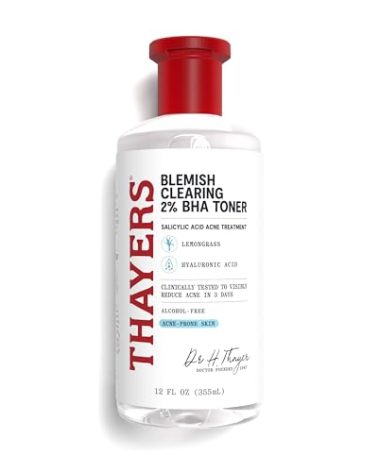 Thayers Blemish Clearing Salicylic Acid Toner, Acne Treatment Face Toner with 2% Salicylic Acid, Soothing and Non-Stripping Skin Care, 12 Fl Oz