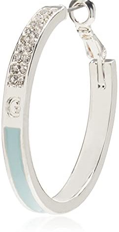Guess Silvertone Pave Crystal Glass Stone and Light Blue Hoop Earrings