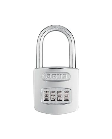 ABUS 160/50HB50 Weatherproof Resettable Chrome Combination Padlock, 4 Dial, with 2" Long Shackle
