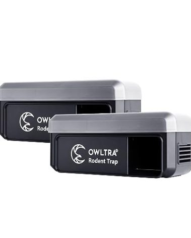 OWLTRA 2 Pack OW-7 in-/Outdoor Electric Rodent Trap, Instant Kill Mouse & Rat Zapper with Waterproof Cover, Sound & Light Alarm, and Batteries or USB Power Source, Waterproof Grade IPX4, Black