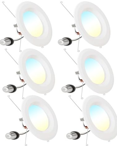AIDROIT Recessed Lighting 6 Inch, 6 Pack 5CCT Retrofit LED Can Lights, Selectable 2700K/3000K/3500K/4000K/5000K, Dimmable Downlight, 8.8W=100W, 850LM, Wet Rated - ETL & FCC Certified