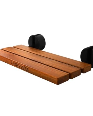 20" Shower Seat Teak Shower Bench, Wall Mounted Fold Down Shower Seats for Adults, Shower Seats for Adults a 400 lbs Capacity, Rust-Resistant Teak Folding Seat Suitable for Indoor Outdoor Use.
