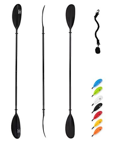 OCEANBROAD Kayak Paddle 90.5in/230cm Alloy Shaft Kayaking Boating Canoeing Oar with Paddle Leash 1 Paddle, Black