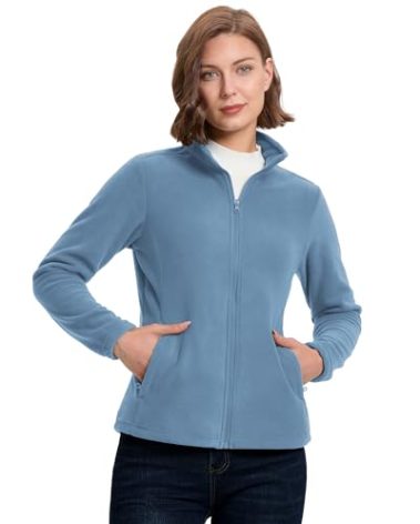 33,000ft Women's Zip Up Fleece Jacket, Long Sleeve Warm Soft Polar Lightweight Coat with Pockets for Winter