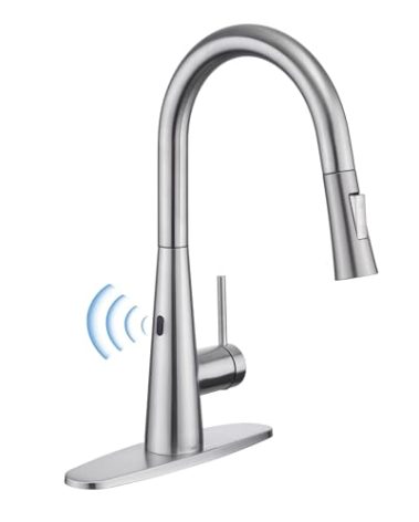 Tohlar Touchless Kitchen Sink Faucets with Pull Down Sprayer Brushed Nickel, Modern Side Sensor Faucet for Sink 3 Hole, Single Handle Stainless Steel Kitchen Faucet with Deck Plate