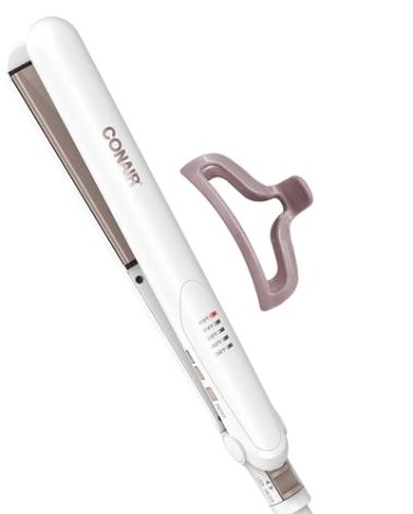 Conair Double Ceramic Flat Iron, 1-Inch Flat Iron Hair Straightener with Claw Clip, 5 Heat Settings, Extra-Long Floating Plates, White