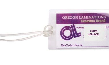 Heat Activated Luggage Tag Laminating Pouches with 6” Attachment Loops 2-1/2" x 4-1/4" x 5 mil 2 Sides (64mm x 108mm x 125mic 2 Sides) with Slot Hole one Short Edge [Packed 500 of Each] Clear Gloss