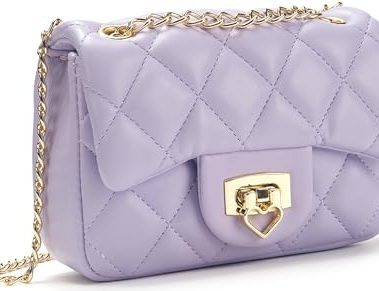 LJCTULY Purse for Girls Age 3-14, Heart Lock Toddler Purse, Cute Kids Crossbody Bag with Chain Strap, Teen Girls Handbag Gift for Christmas, Birthday (Purple)