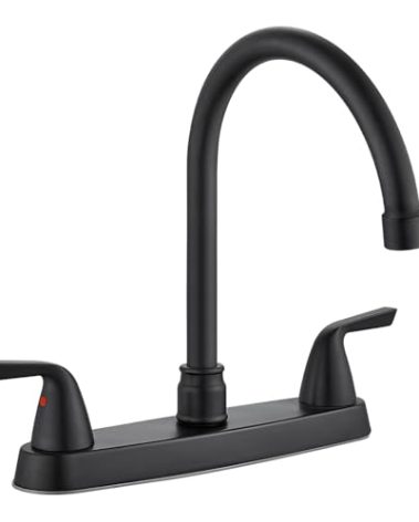 Cinwiny 8 Inch Kitchen Faucets Deck Mounted 2 Handle 3 Hole RV Kitchen Sink Faucet High-Arc 360 Degree Swivel Spout with Supply Lines, Matte Black
