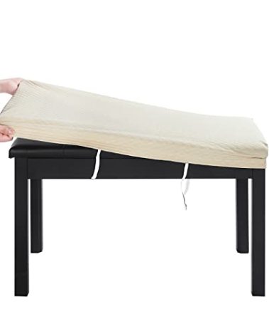 BUYUE Luxury 2-Person Piano Bench Cover, (27.7"- 37") Lx (12"- 16") W Stretch Jacquard Washable Rectangle Footstool Slipcover (M, Beige)