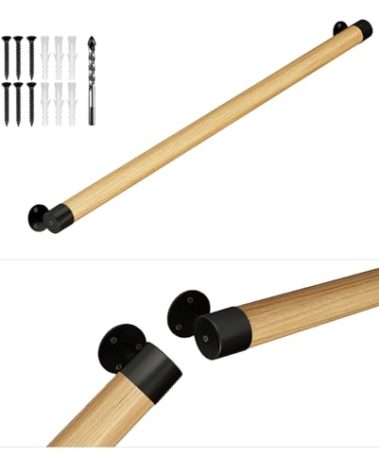 2FT Wooden Stair Handrails,Indoor Outdoor Hand Railings, Sturdy Wall Mount Support,Non-Slip Safety Handrail for Elderly, Children, and People with Physical Limitations