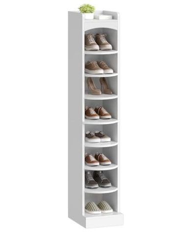 YATINEY 9-Tier Tall Shoe Rack, Wooden Shoe Storage Organizer, Narrow Shoe Cabinet with Removable Shelves for Small Spaces, Holds 18 Pairs of Shoes, for Entrance, Hallway, White SS02WT